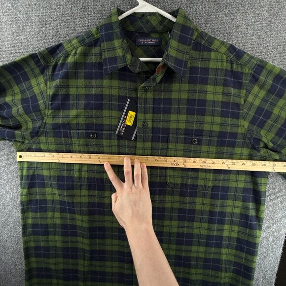 NWT Roundtree & Yorke THICK Flannel Button Up XLT Tall Green Plaid Heavyweight - Picture 5 of 16